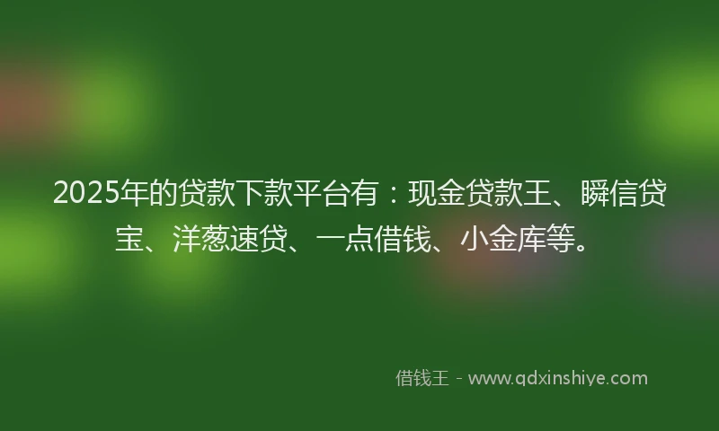 2025年的贷款下款平台有：现金贷款王、瞬信贷宝、洋葱速贷、一点借钱、小金库等。