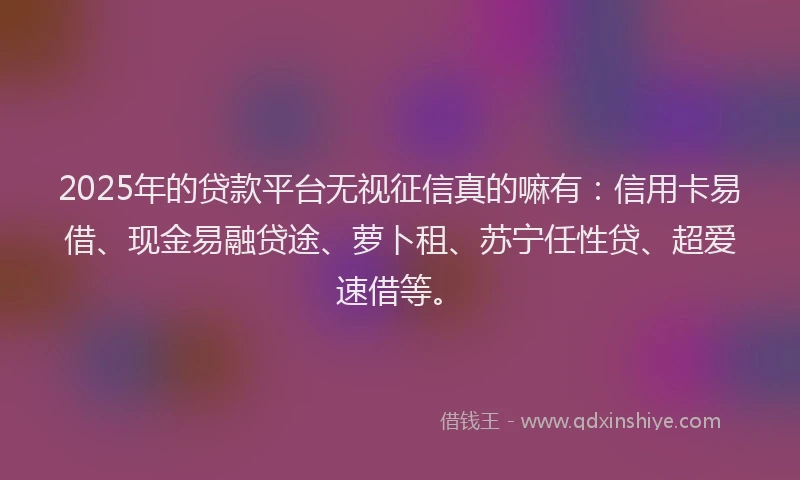 2025年的贷款平台无视征信真的嘛有：信用卡易借、现金易融贷途、萝卜租、苏宁任性贷、超爱速借等。