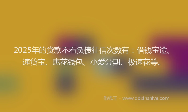 2025年的贷款不看负债征信次数有：借钱宝途、速贷宝、惠花钱包、小爱分期、极速花等。