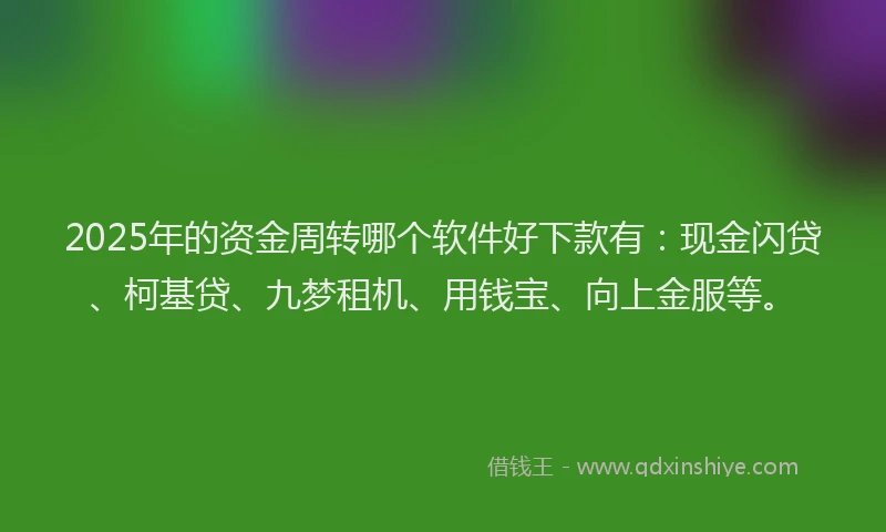 2025年的资金周转哪个软件好下款有：现金闪贷、柯基贷、九梦租机、用钱宝、向上金服等。
