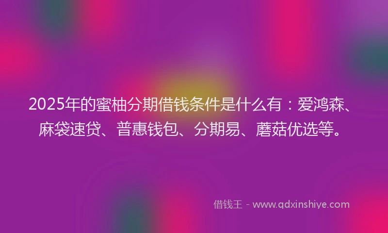 2025年的蜜柚分期借钱条件是什么有：爱鸿森、麻袋速贷、普惠钱包、分期易、蘑菇优选等。