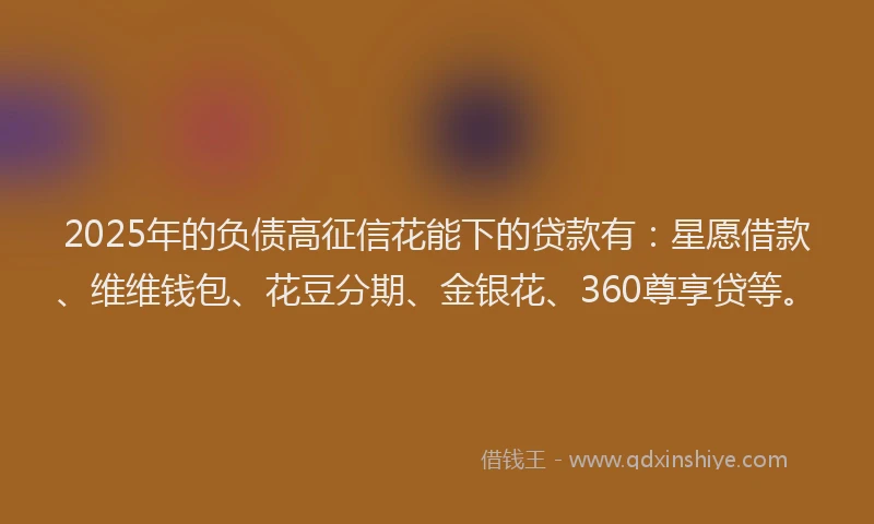2025年的负债高征信花能下的贷款有：星愿借款、维维钱包、花豆分期、金银花、360尊享贷等。
