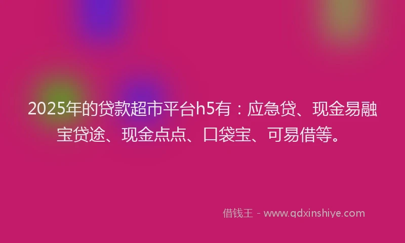 2025年的贷款超市平台h5有：应急贷、现金易融宝贷途、现金点点、口袋宝、可易借等。