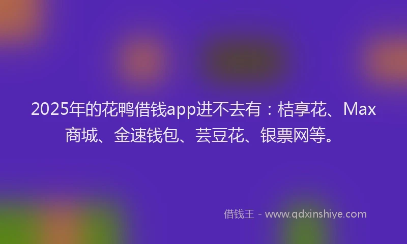 2025年的花鸭借钱app进不去有：桔享花、Max商城、金速钱包、芸豆花、银票网等。
