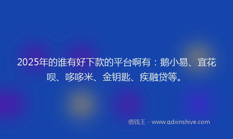 2025年的谁有好下款的平台啊有：鹅小易、宜花呗、哆哆米、金钥匙、疾融贷等。