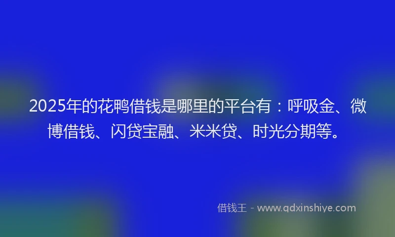 2025年的花鸭借钱是哪里的平台有：呼吸金、微博借钱、闪贷宝融、米米贷、时光分期等。