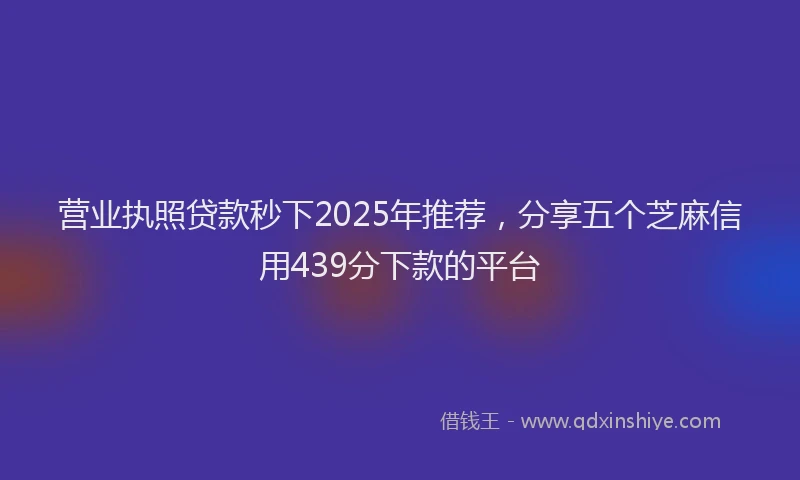 营业执照贷款秒下2025年推荐，分享五个芝麻信用439分下款的平台