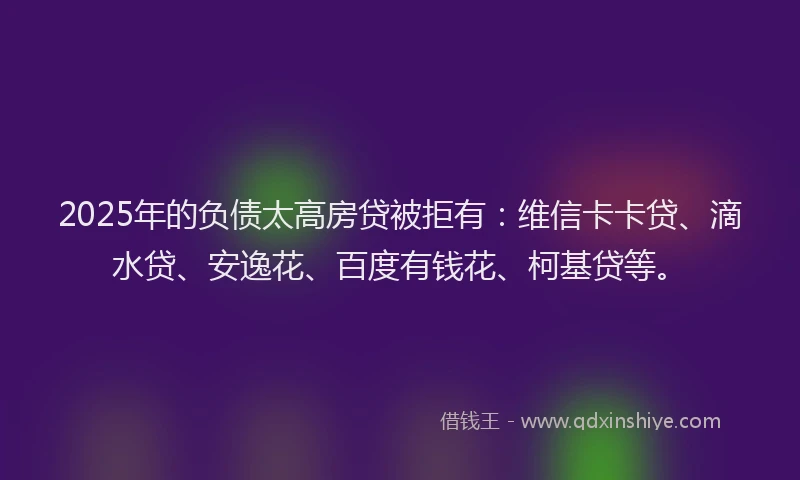 2025年的负债太高房贷被拒有：维信卡卡贷、滴水贷、安逸花、百度有钱花、柯基贷等。