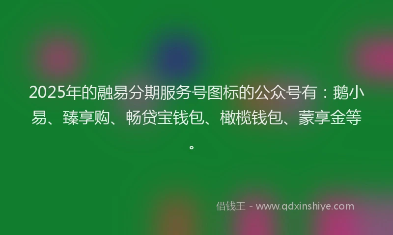 2025年的融易分期服务号图标的公众号有：鹅小易、臻享购、畅贷宝钱包、橄榄钱包、蒙享金等。