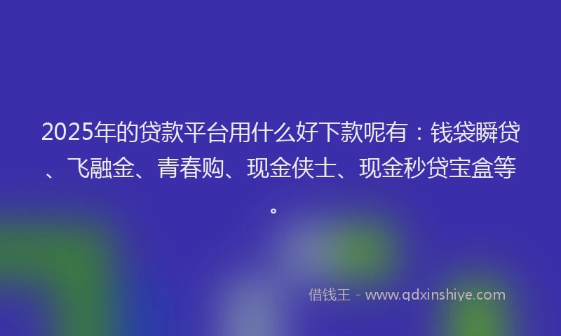 2025年的贷款平台用什么好下款呢有：钱袋瞬贷、飞融金、青春购、现金侠士、现金秒贷宝盒等。