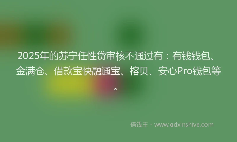 2025年的苏宁任性贷审核不通过有：有钱钱包、金满仓、借款宝快融通宝、榕贝、安心Pro钱包等。