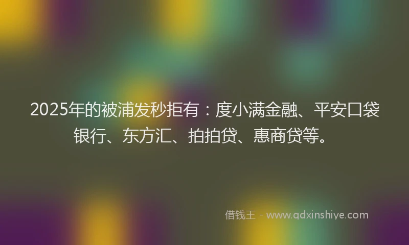 2025年的被浦发秒拒有：度小满金融、平安口袋银行、东方汇、拍拍贷、惠商贷等。