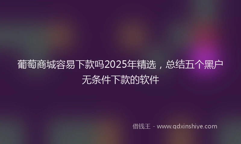 葡萄商城容易下款吗2025年精选，总结五个黑户无条件下款的软件