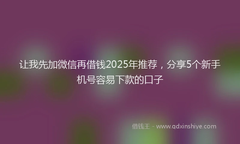 让我先加微信再借钱2025年推荐，分享5个新手机号容易下款的口子