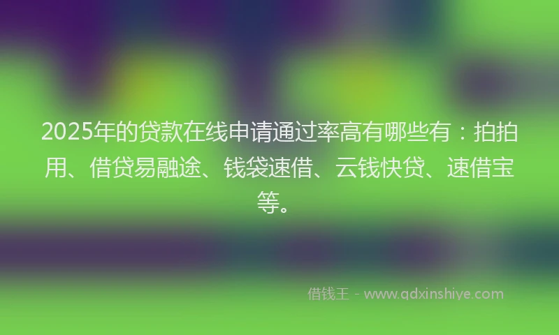 2025年的贷款在线申请通过率高有哪些有：拍拍用、借贷易融途、钱袋速借、云钱快贷、速借宝等。