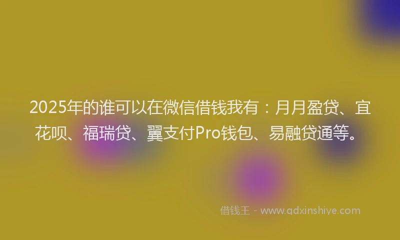 2025年的谁可以在微信借钱我有：月月盈贷、宜花呗、福瑞贷、翼支付Pro钱包、易融贷通等。