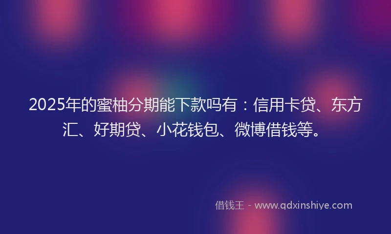 2025年的蜜柚分期能下款吗有：信用卡贷、东方汇、好期贷、小花钱包、微博借钱等。