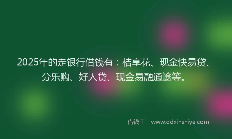 2025年的走银行借钱有：桔享花、现金快易贷、分乐购、好人贷、现金易融通途等。