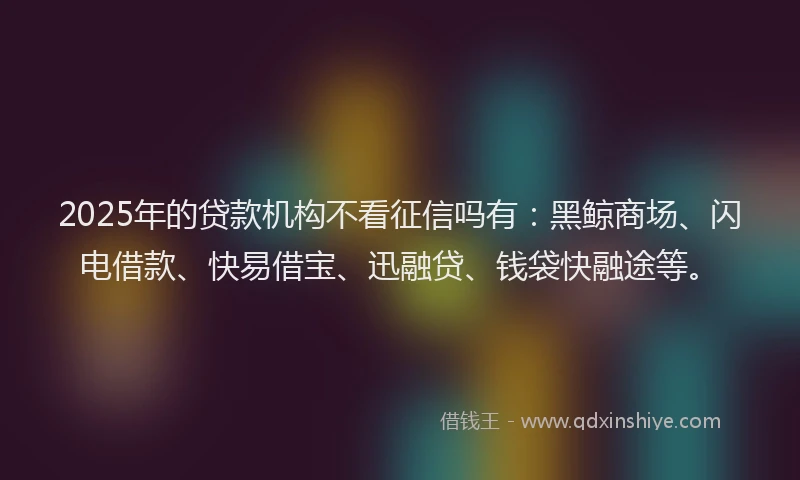 2025年的贷款机构不看征信吗有：黑鲸商场、闪电借款、快易借宝、迅融贷、钱袋快融途等。