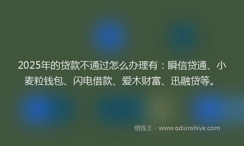 2025年的贷款不通过怎么办理有：瞬信贷通、小麦粒钱包、闪电借款、爱木财富、迅融贷等。