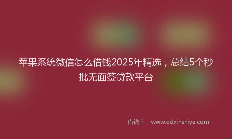 苹果系统微信怎么借钱2025年精选，总结5个秒批无面签贷款平台