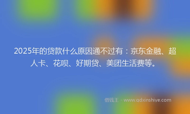 2025年的贷款什么原因通不过有：京东金融、超人卡、花呗、好期贷、美团生活费等。