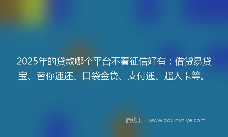 2025年的贷款哪个平台不看征信好有：借贷易贷宝、替你速还、口袋金贷、支付通、超人卡等。