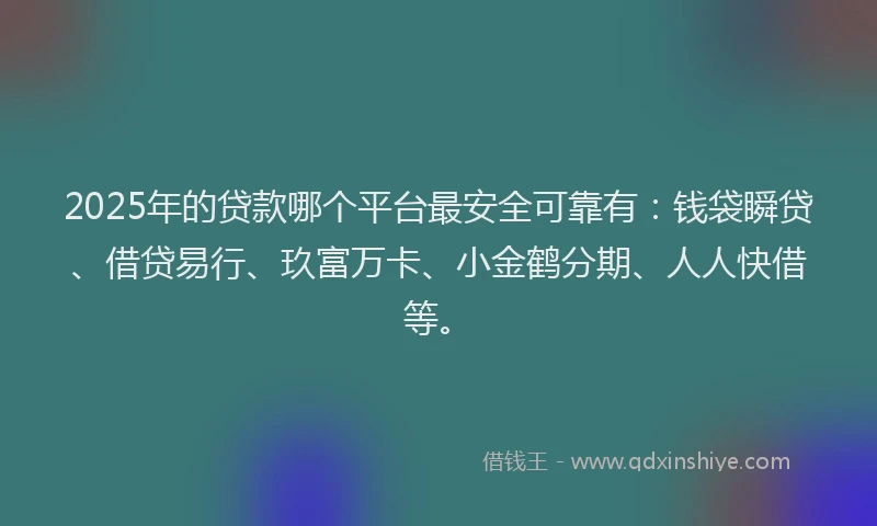 2025年的贷款哪个平台最安全可靠有：钱袋瞬贷、借贷易行、玖富万卡、小金鹤分期、人人快借等。