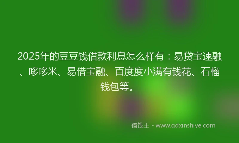 2025年的豆豆钱借款利息怎么样有：易贷宝速融、哆哆米、易借宝融、百度度小满有钱花、石榴钱包等。