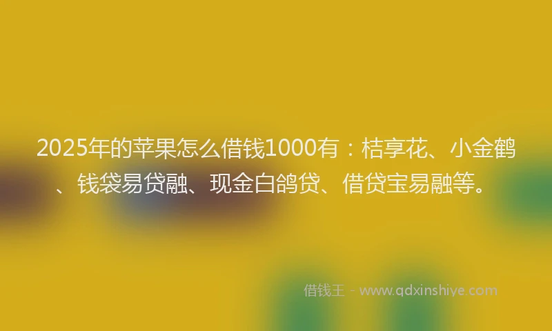2025年的苹果怎么借钱1000有：桔享花、小金鹤、钱袋易贷融、现金白鸽贷、借贷宝易融等。