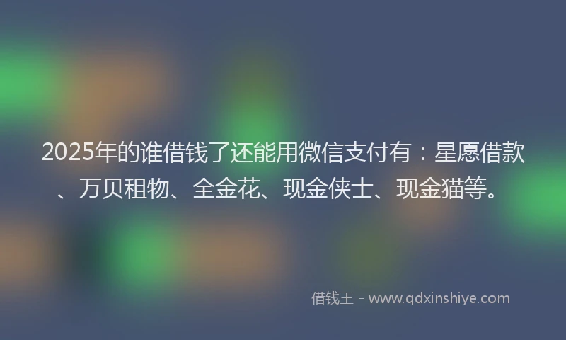 2025年的谁借钱了还能用微信支付有：星愿借款、万贝租物、全金花、现金侠士、现金猫等。