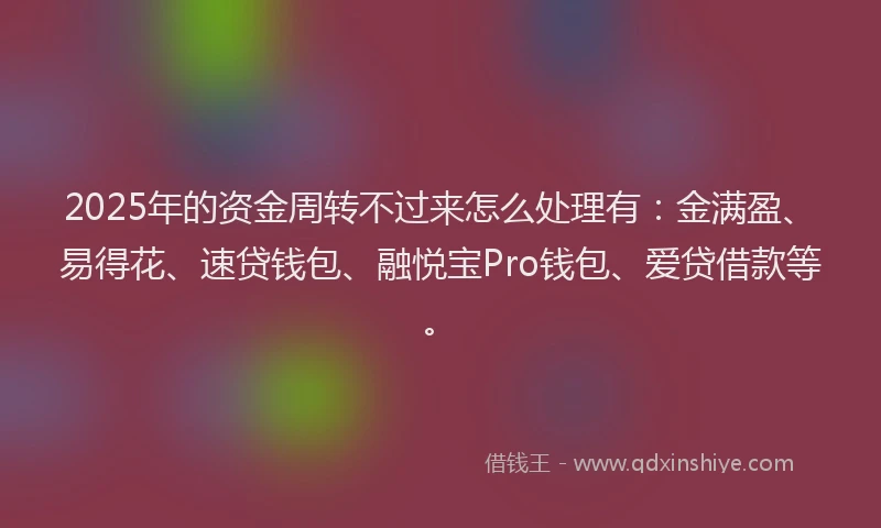 2025年的资金周转不过来怎么处理有：金满盈、易得花、速贷钱包、融悦宝Pro钱包、爱贷借款等。