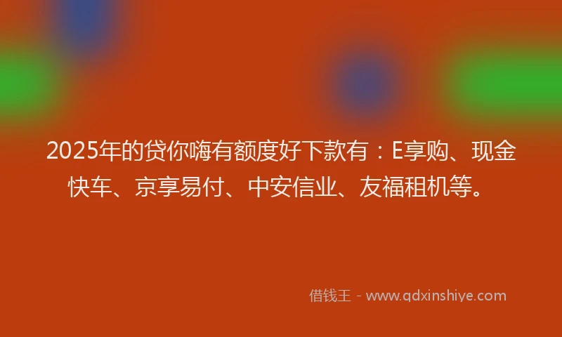 2025年的贷你嗨有额度好下款有：E享购、现金快车、京享易付、中安信业、友福租机等。