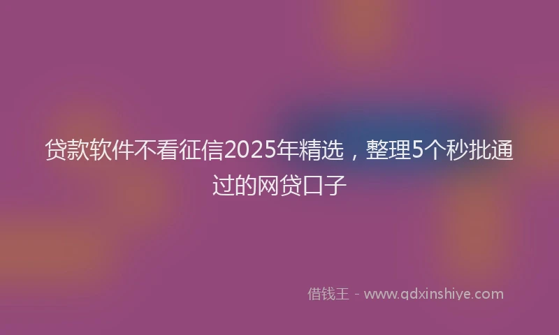 贷款软件不看征信2025年精选，整理5个秒批通过的网贷口子