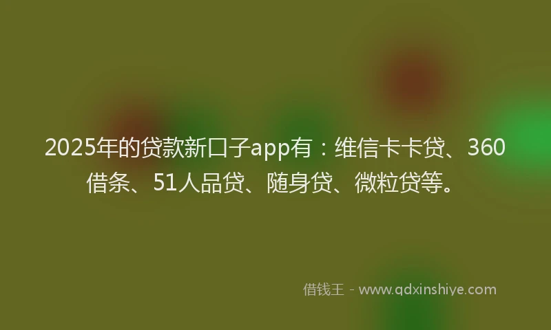 2025年的贷款新口子app有：维信卡卡贷、360借条、51人品贷、随身贷、微粒贷等。