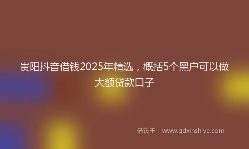 贵阳抖音借钱2025年精选，概括5个黑户可以做大额贷款口子