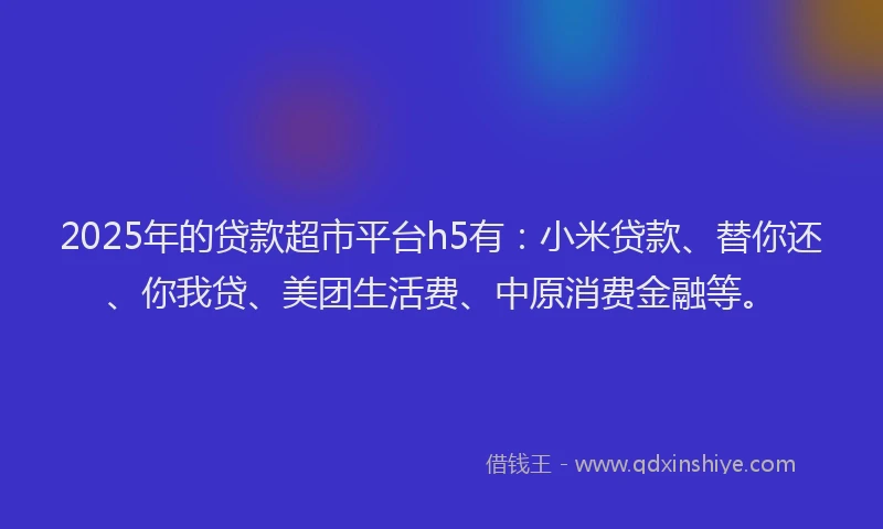 2025年的贷款超市平台h5有：小米贷款、替你还、你我贷、美团生活费、中原消费金融等。