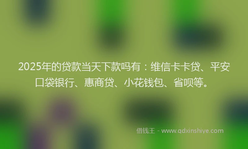 2025年的贷款当天下款吗有：维信卡卡贷、平安口袋银行、惠商贷、小花钱包、省呗等。