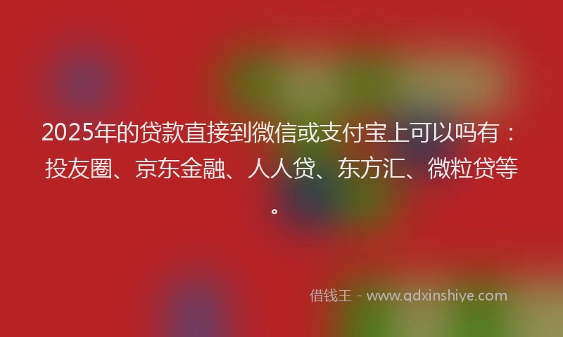 2025年的贷款直接到微信或支付宝上可以吗有：投友圈、京东金融、人人贷、东方汇、微粒贷等。