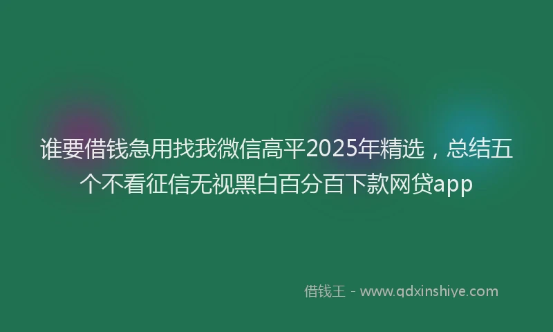 谁要借钱急用找我微信高平2025年精选，总结五个不看征信无视黑白百分百下款网贷app