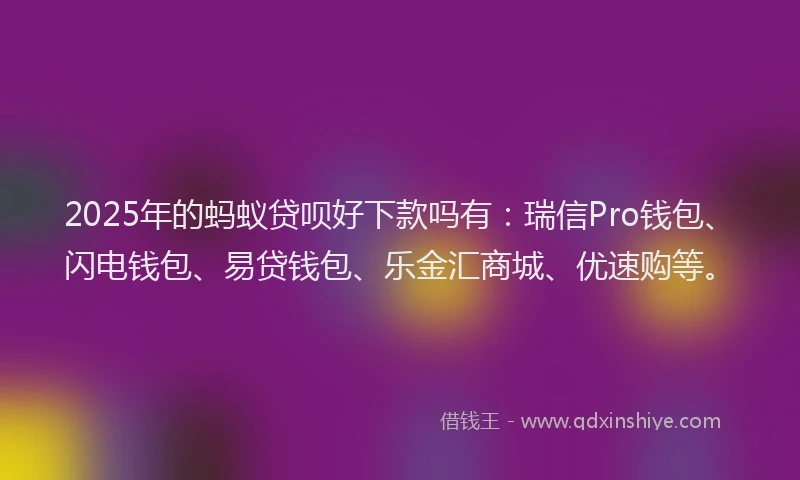 2025年的蚂蚁贷呗好下款吗有：瑞信Pro钱包、闪电钱包、易贷钱包、乐金汇商城、优速购等。