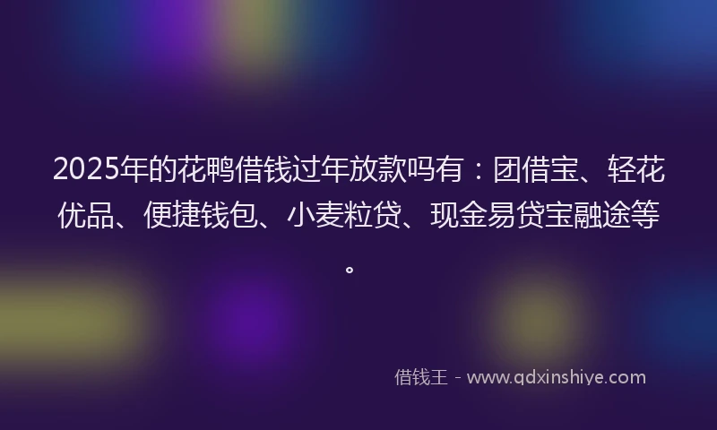 2025年的花鸭借钱过年放款吗有：团借宝、轻花优品、便捷钱包、小麦粒贷、现金易贷宝融途等。