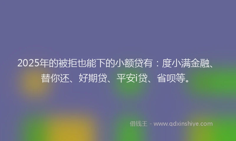 2025年的被拒也能下的小额贷有：度小满金融、替你还、好期贷、平安i贷、省呗等。