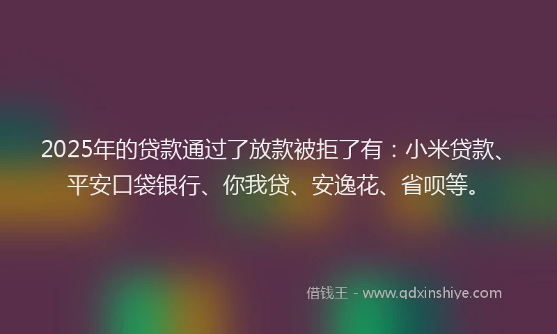 2025年的贷款通过了放款被拒了有：小米贷款、平安口袋银行、你我贷、安逸花、省呗等。