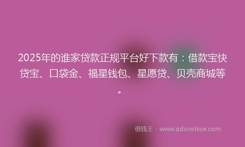 2025年的谁家贷款正规平台好下款有：借款宝快贷宝、口袋金、福星钱包、星愿贷、贝壳商城等。