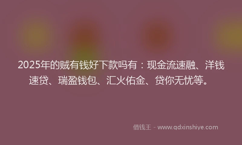 2025年的贼有钱好下款吗有：现金流速融、洋钱速贷、瑞盈钱包、汇火佑金、贷你无忧等。