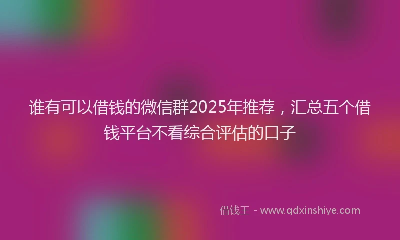 谁有可以借钱的微信群2025年推荐，汇总五个借钱平台不看综合评估的口子