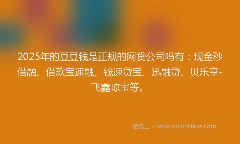 2025年的豆豆钱是正规的网贷公司吗有：现金秒借融、借款宝速融、钱速贷宝、迅融贷、贝乐享-飞鑫琼宝等。