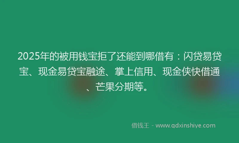 2025年的被用钱宝拒了还能到哪借有：闪贷易贷宝、现金易贷宝融途、掌上信用、现金侠快借通、芒果分期等。