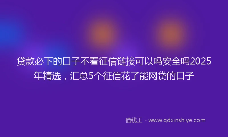 贷款必下的口子不看征信链接可以吗安全吗2025年精选，汇总5个征信花了能网贷的口子
